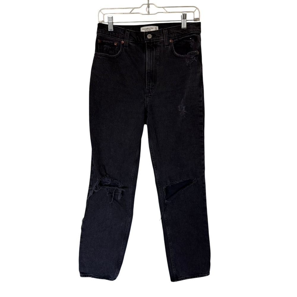 Abercrombie & Fitch‎ 90s Straight Jeans Women 27/4R Black Excellent Distressed
